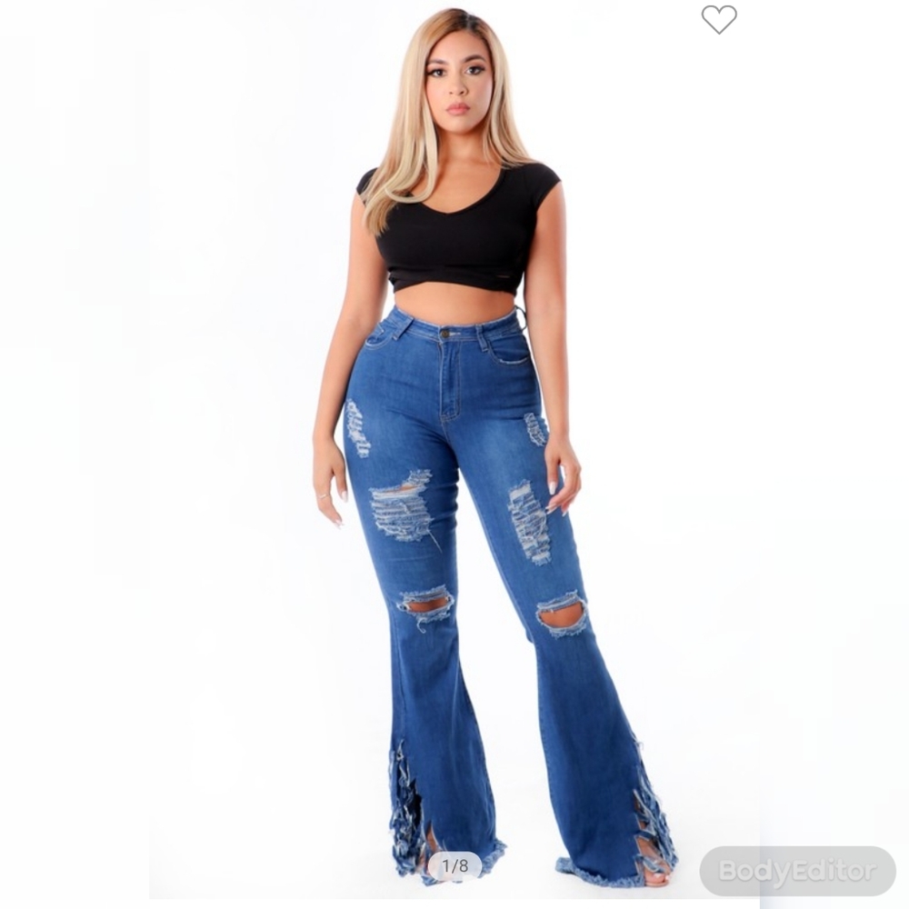 Lovely flare ripped jeans.